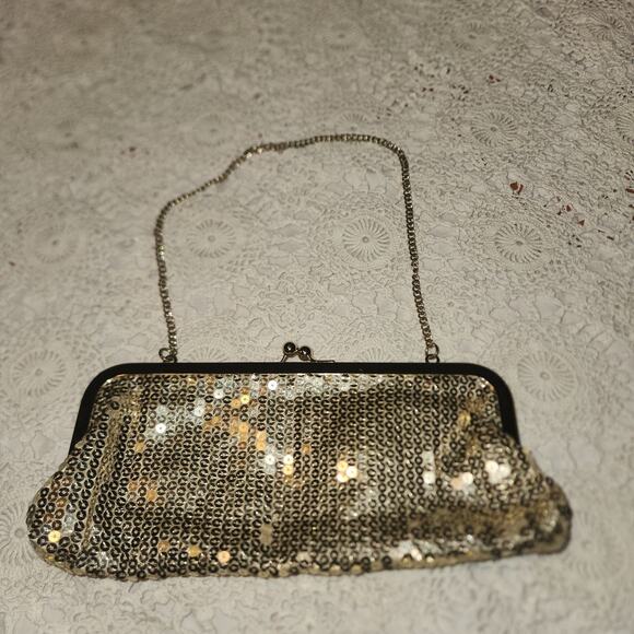 Ann Taylor Loft Metallic Sequined Gold Purse Clutch Evening Bag Holiday Party - Picture 2 of 9
